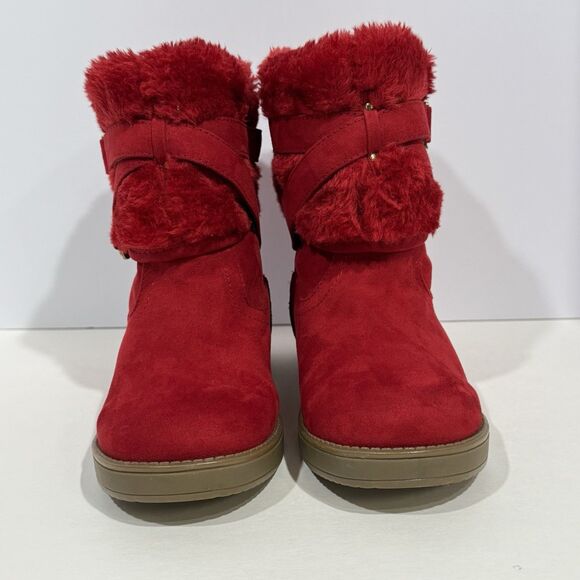 G by GUESS GALLIO RED FAUX FUR SLIP ON ANKLE BOOTS BOOTIE Women’s Size 5.5M - Picture 10 of 16